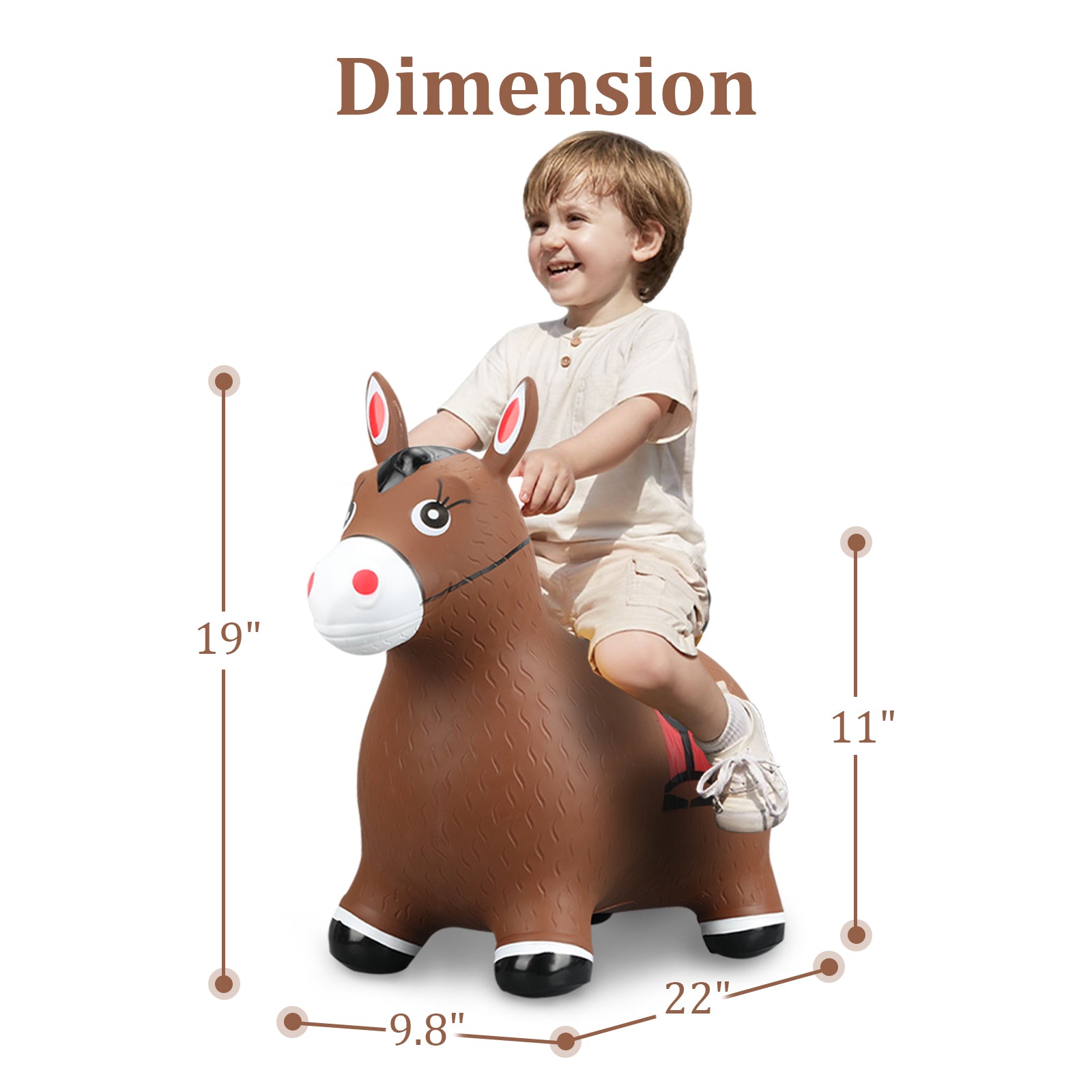 Inflatable Hopping Ride Horse Brown