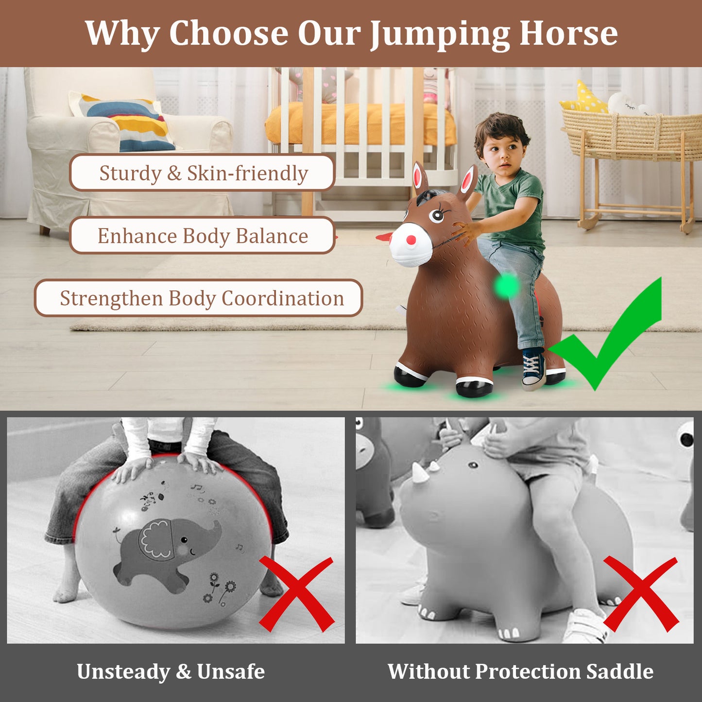 Inflatable Hopping Ride Horse - Brown